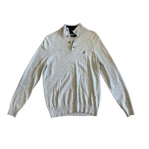 Nautica Mens Gray Knit Mock Neck 3 Button Pullover Sweater XS Golf Boat Preppy